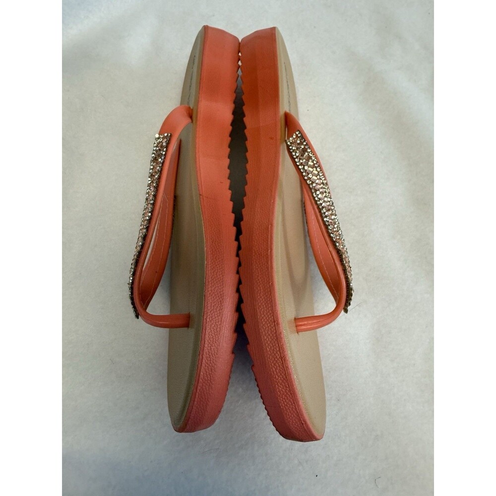 Womens Ashley Blue Salmon Beaded Rhinestones Jellies Flip Flops Sandals Sz 9 - Picture 5 of 12